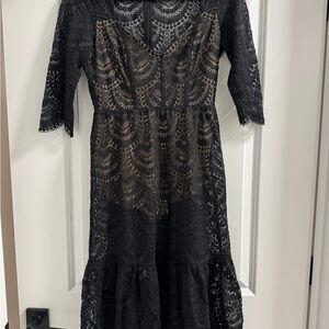For Love And Lemons Black Lace 3/4 Sleeve Dress